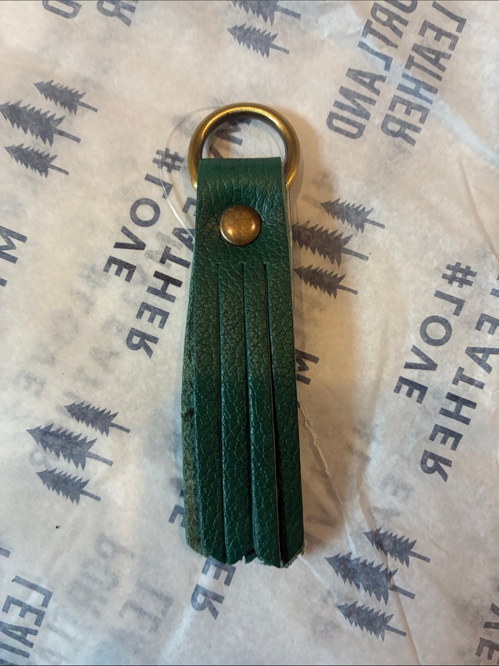 Portland Leather Green Leather Tassel Keyring with Brass Ring